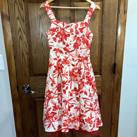 Ruby Rox Vintage Women's 5 Red A line Hawaiian Beachy Coastal Swing Dress - Picture 2 of 5
